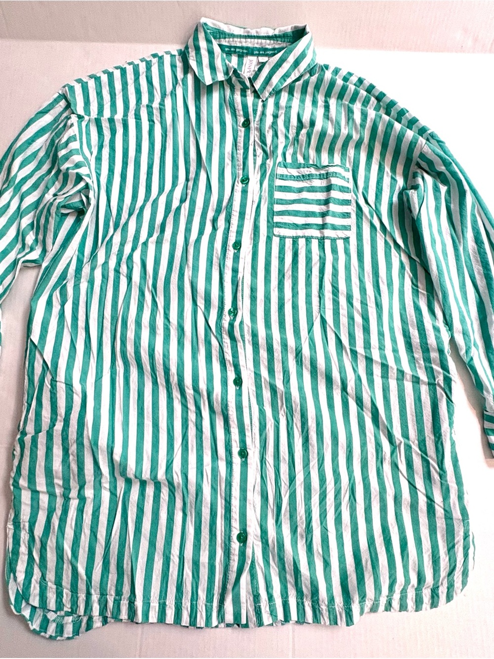 Housing Green & White Striped Button-Down Shirt - Medium